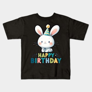 Kawaii Happy Birthday White Bunny Rabbit Party Kids T-Shirt